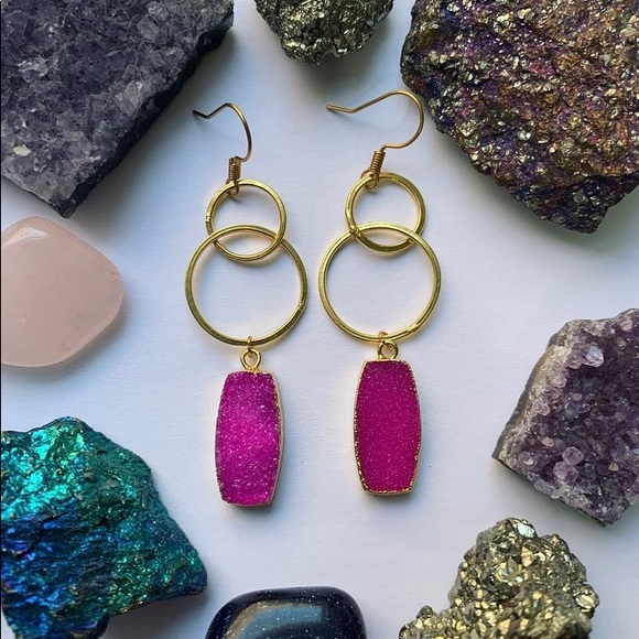 Jewelry - Beautiful pink druzy & hoop earrings by Sparkazilla on Etsy.